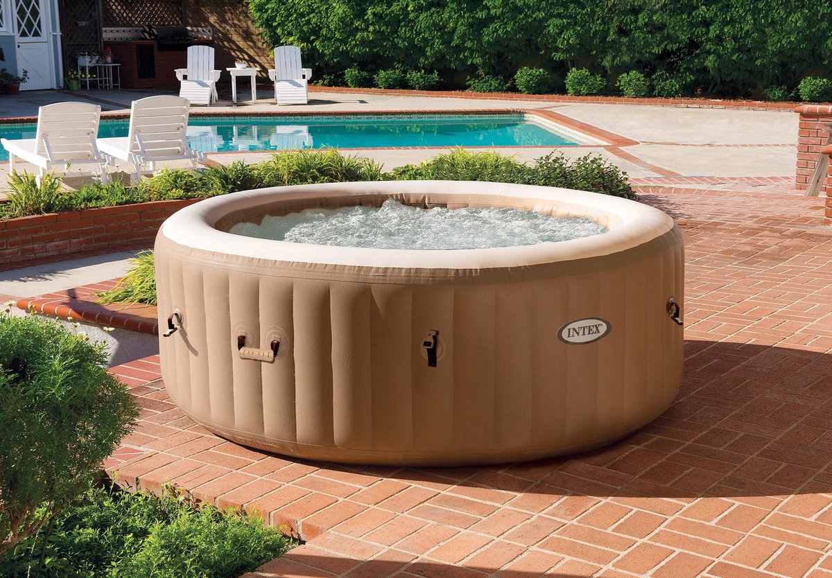 Top1Toys Intex PureSpa Jacuzzi Bubble Massage 4 pers. 196 cm + energy efficient afdekzeil - Bruin