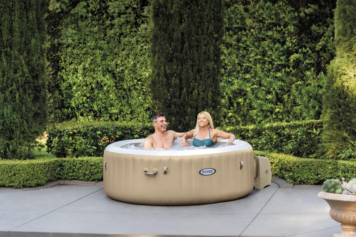 Top1Toys Intex PureSpa Jacuzzi Bubble Massage 4 pers. 196 cm + energy efficient afdekzeil - Bruin