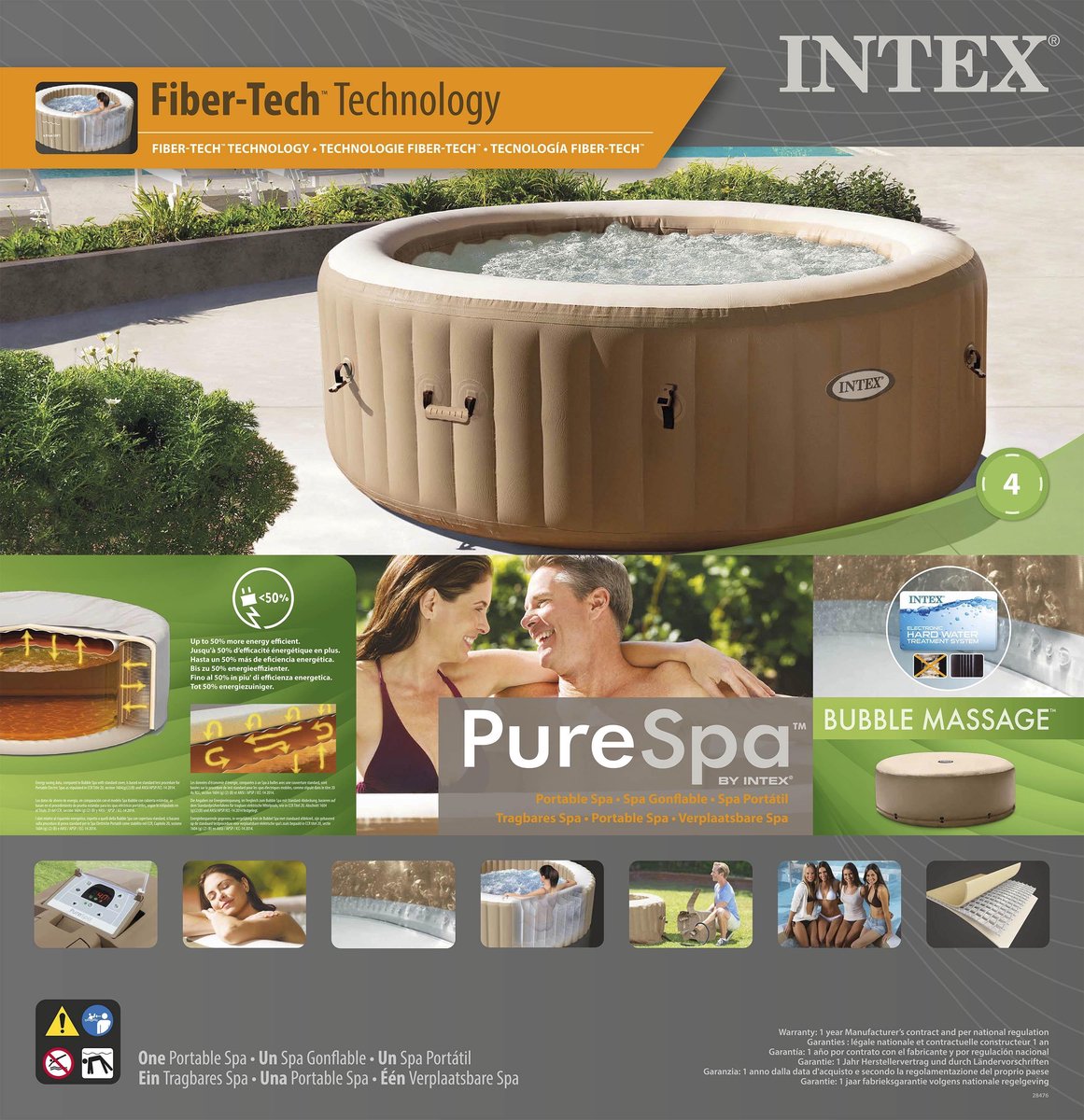 Top1Toys Intex PureSpa Jacuzzi Bubble Massage 4 pers. 196 cm + energy efficient afdekzeil - Bruin