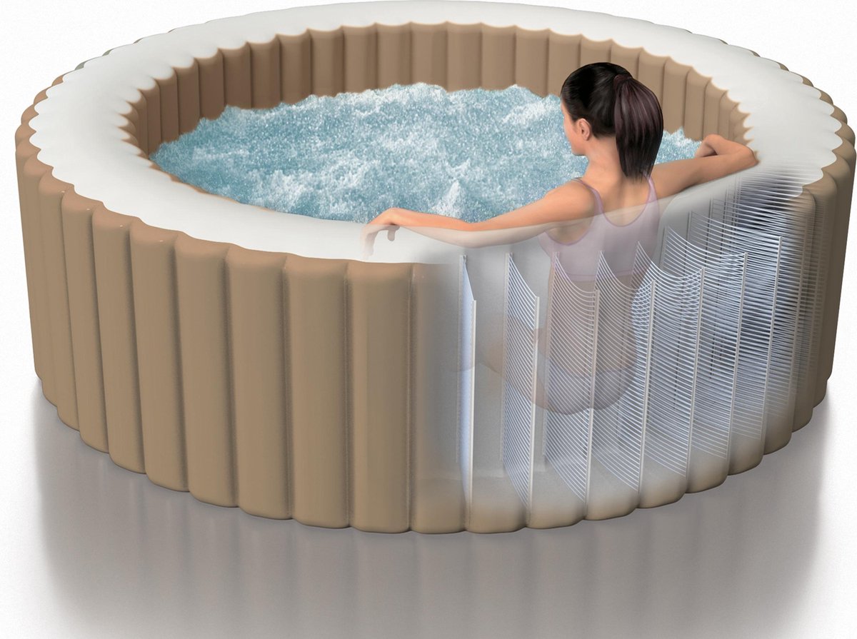 Top1Toys Intex PureSpa Jacuzzi Bubble Massage 4 pers. 196 cm + energy efficient afdekzeil - Bruin