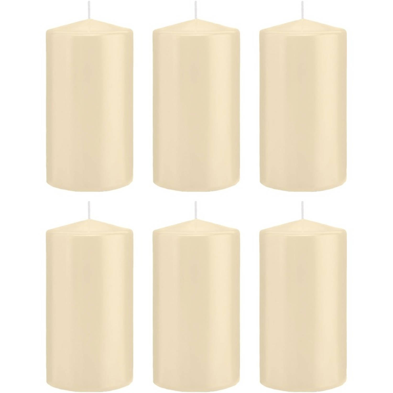 Trend Candles 6x Cremete Cilinderkaarsen/stompkaarsen 8 X 15 Cm 69 Branduren - Geurloze Kaarsen - Woondecoraties - Wit