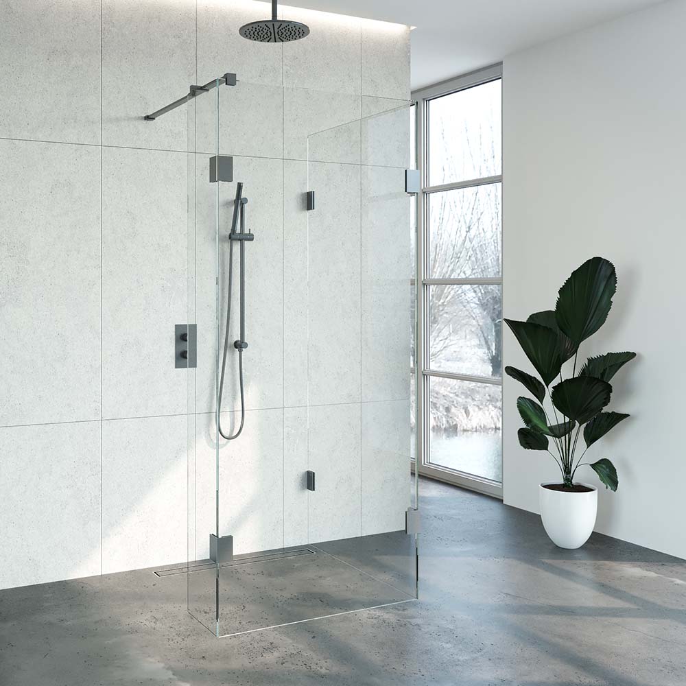 TAPO Creative inloopdouche 3 delig 90x90 breedte kleine zijwand 30 gunmetal