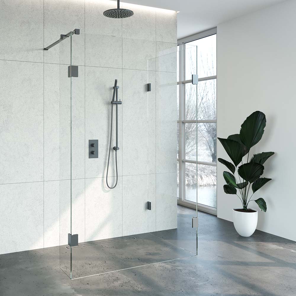 TAPO Creative inloopdouche 3 delig 130x90 breedte kleine zijwand 30 gunmetal