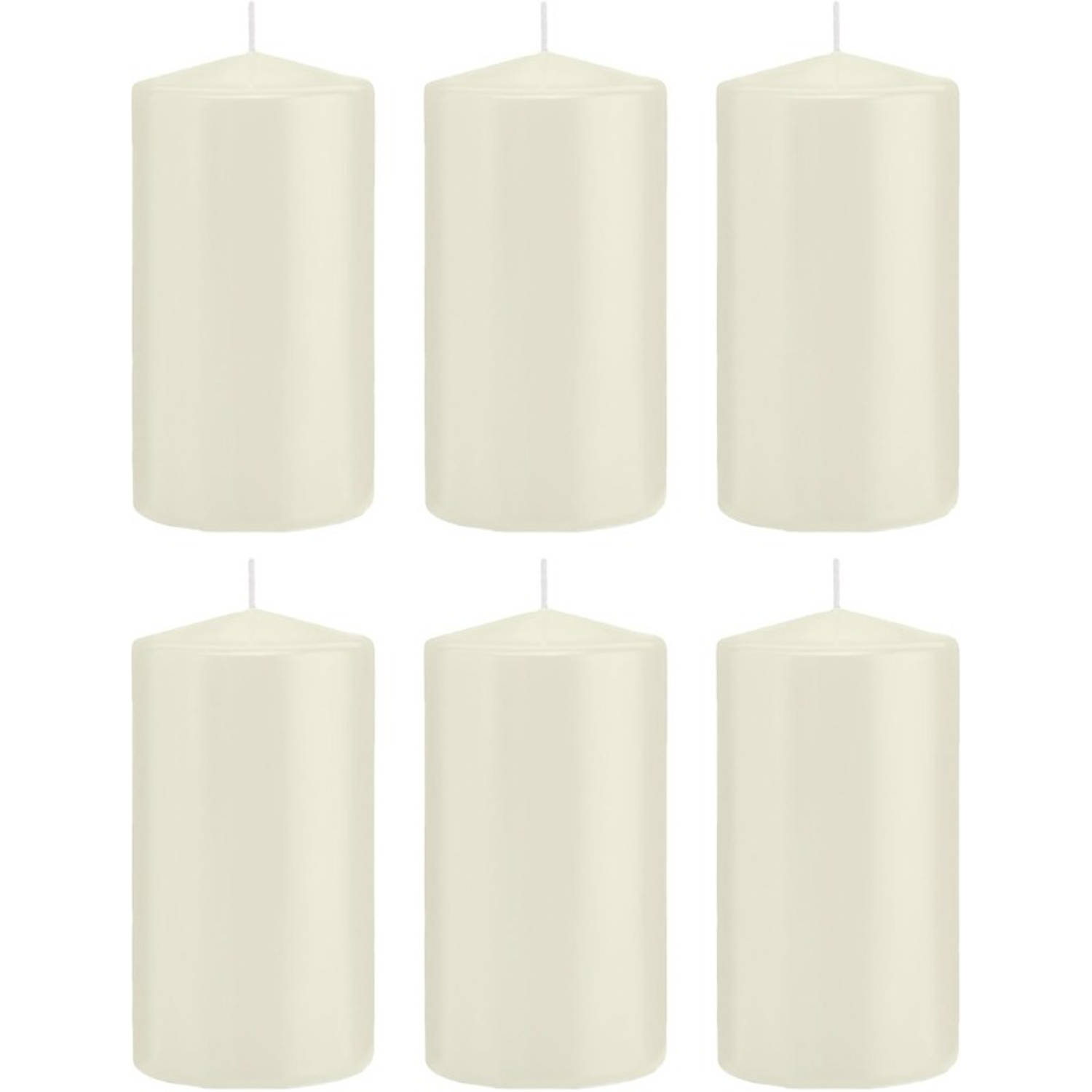 Trend Candles 6x Ivoorte Cilinderkaarsen/stompkaarsen 8 X 15 Cm 69 Branduren - Geurloze Kaarsen - Woondecoraties - Wit