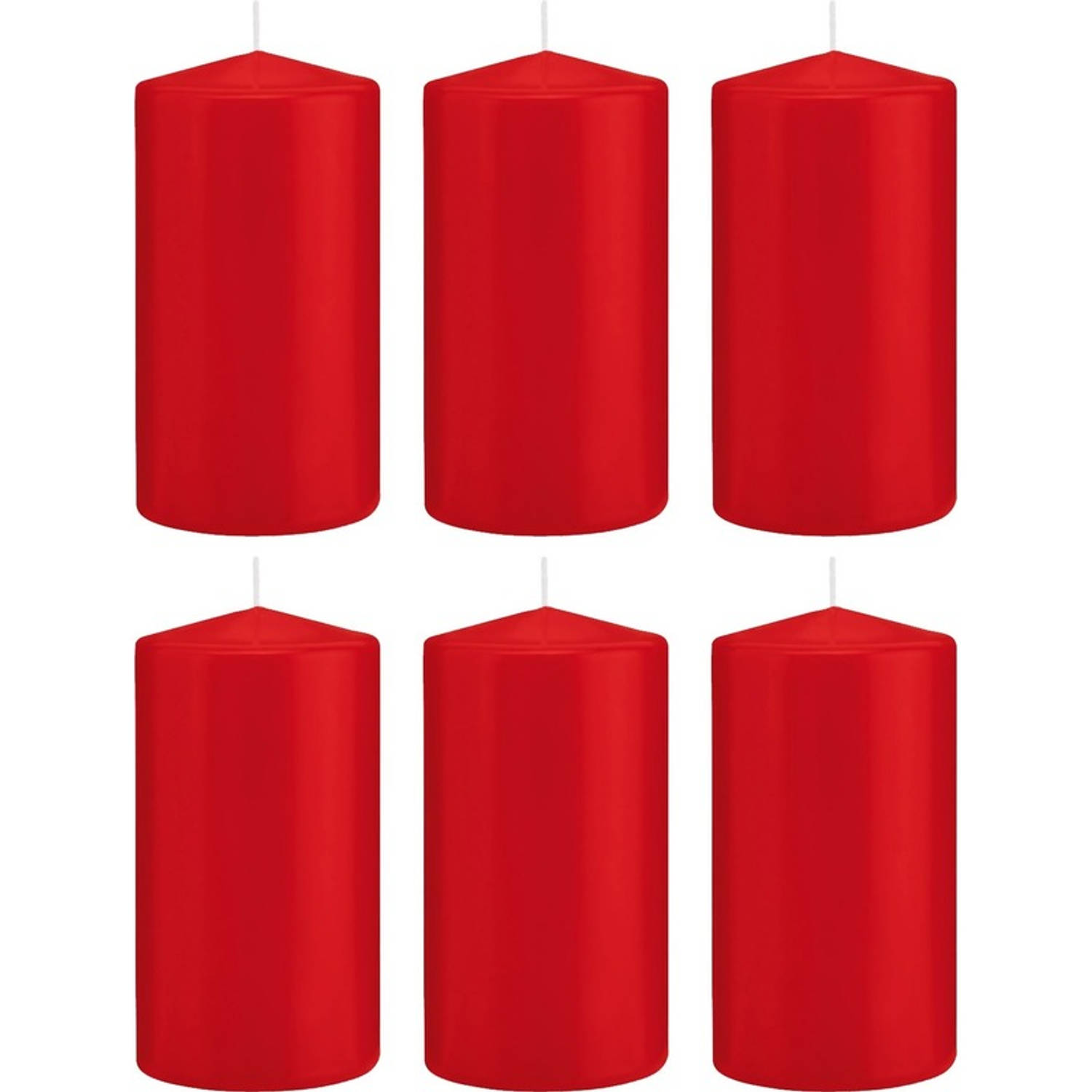 Trend Candles 6x Rode Cilinderkaarsen/stompkaarsen 8 X 15 Cm 69 Branduren - Geurloze Kaarsen - Woondecoraties - Rood