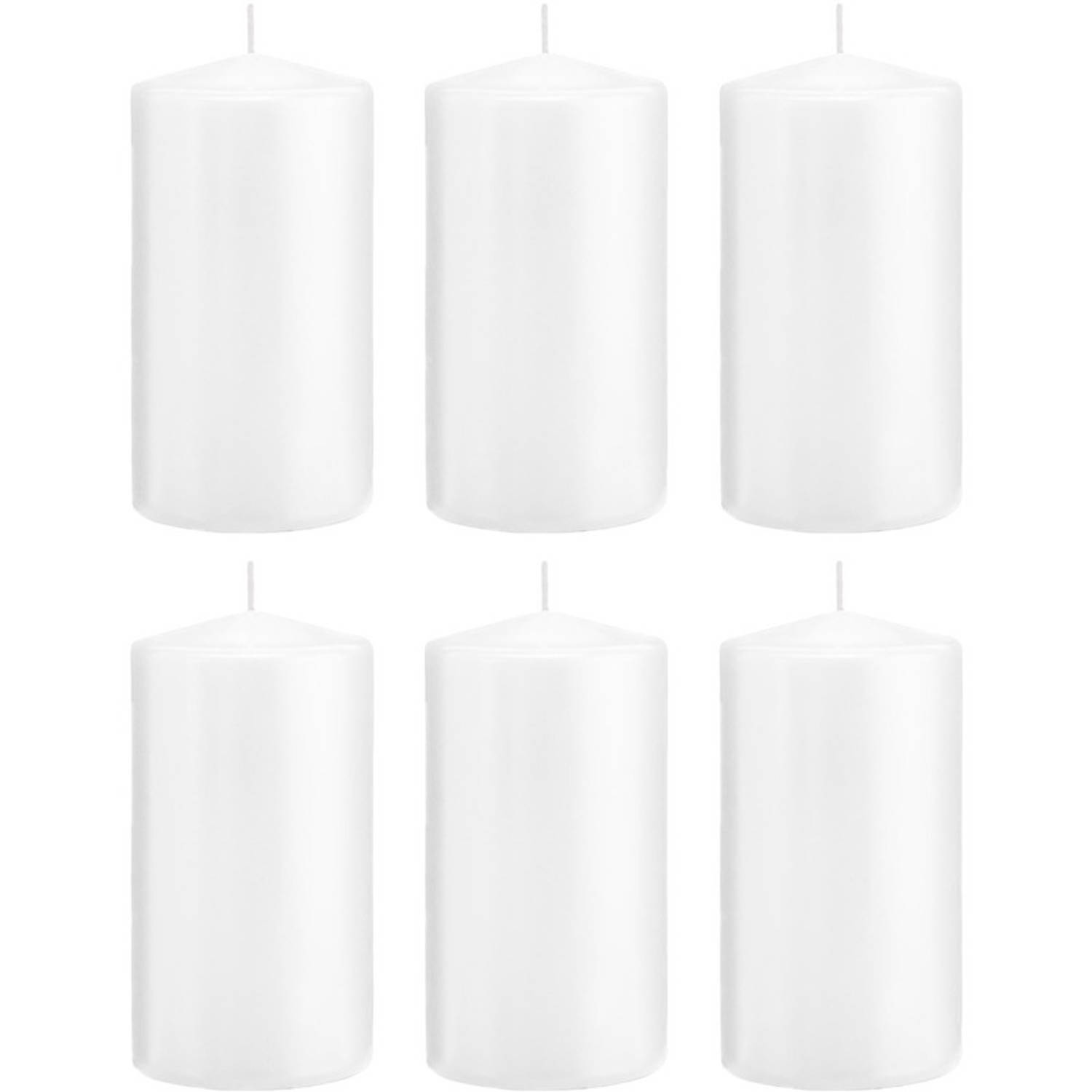 Trend Candles 6xte Cilinderkaarsen/stompkaarsen 8 X 15 Cm 69 Branduren - Geurloze Kaarsen - Woondecoraties - Wit