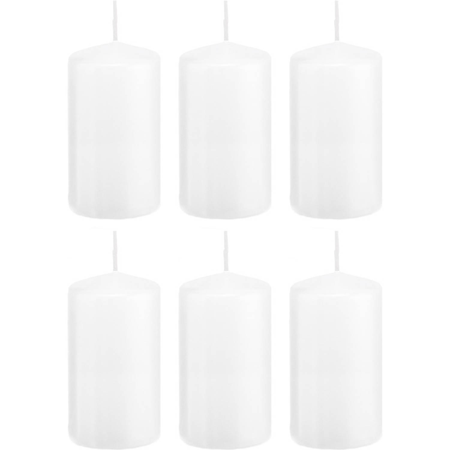 Trend Candles 6xte Cilinderkaarsen/stompkaarsen 6 X 12 Cm 40 Branduren - Geurloze Kaarsen - Woondecoraties - Wit