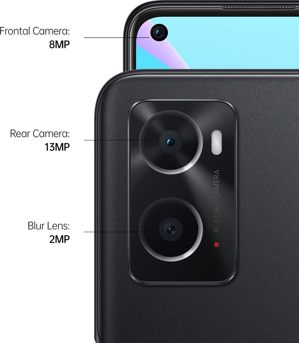 Oppo A76 - 128 GB Glowing Black - Zwart