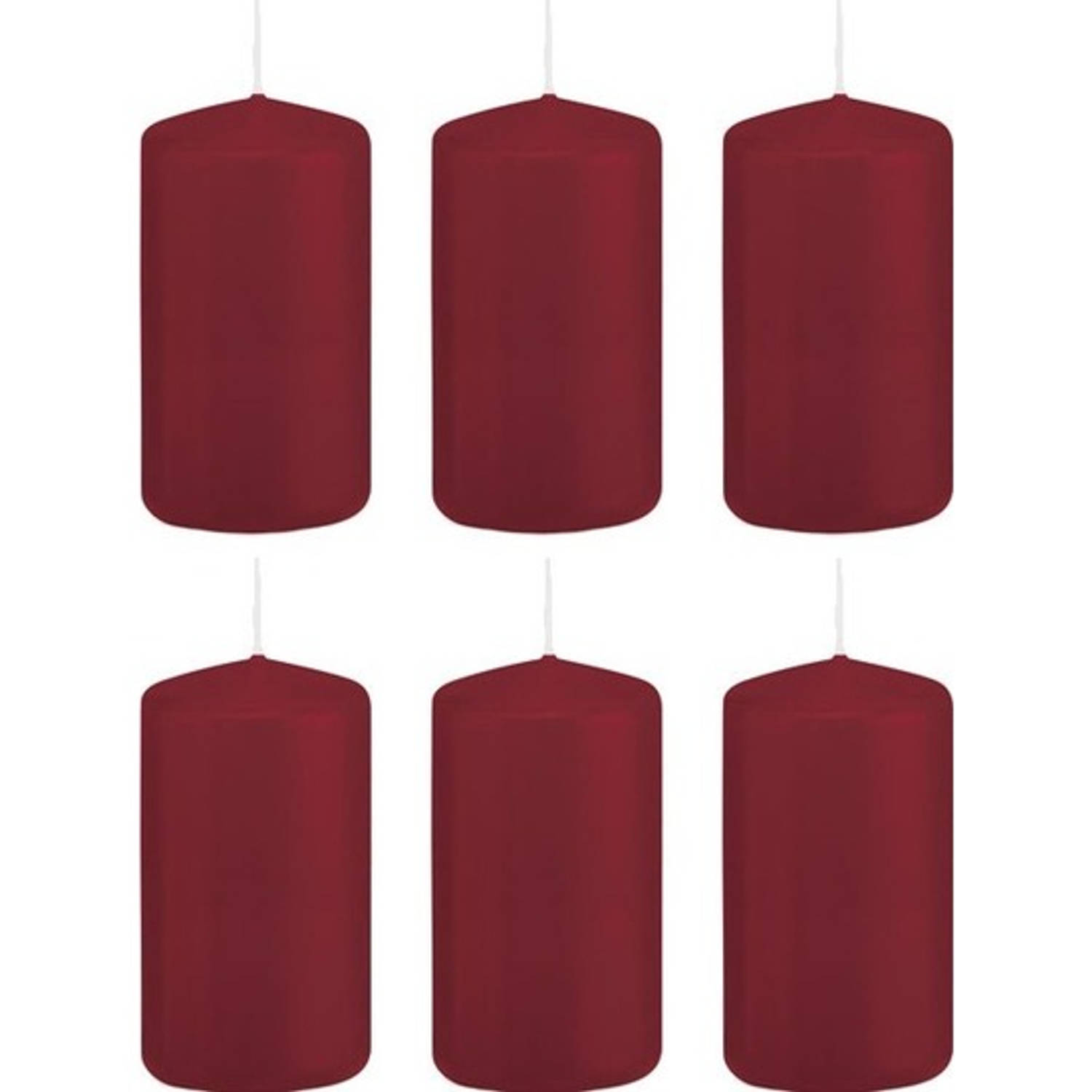 Trend Candles 6x Bordeauxrode Cilinderkaarsen/stompkaarsen 5 X 10 Cm 23 Branduren - Geurloze Kaarsen - Woondecoraties - Rood