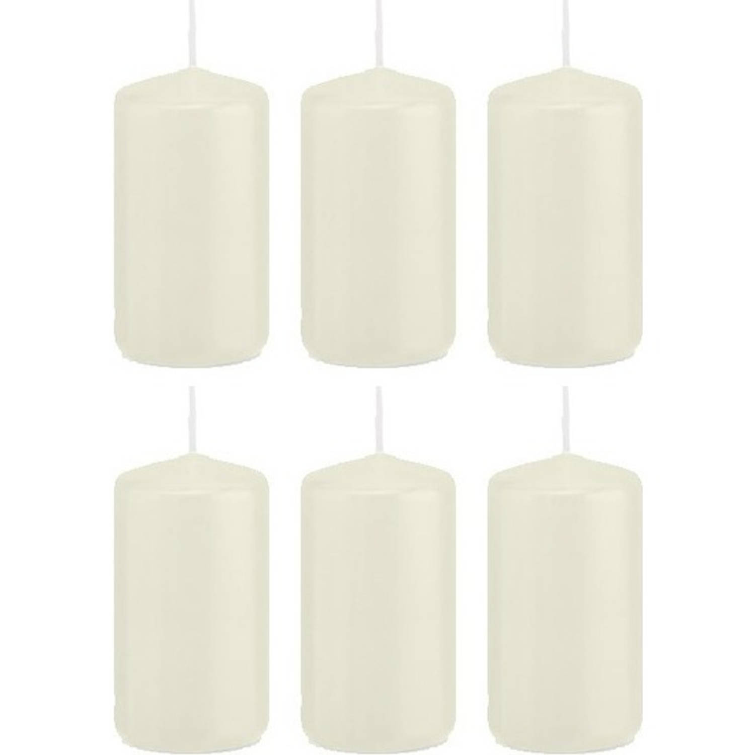 Trend Candles 6x Ivoorte Cilinderkaarsen/stompkaarsen 5 X 10 Cm 23 Branduren - Geurloze Kaarsen - Woondecoraties - Wit