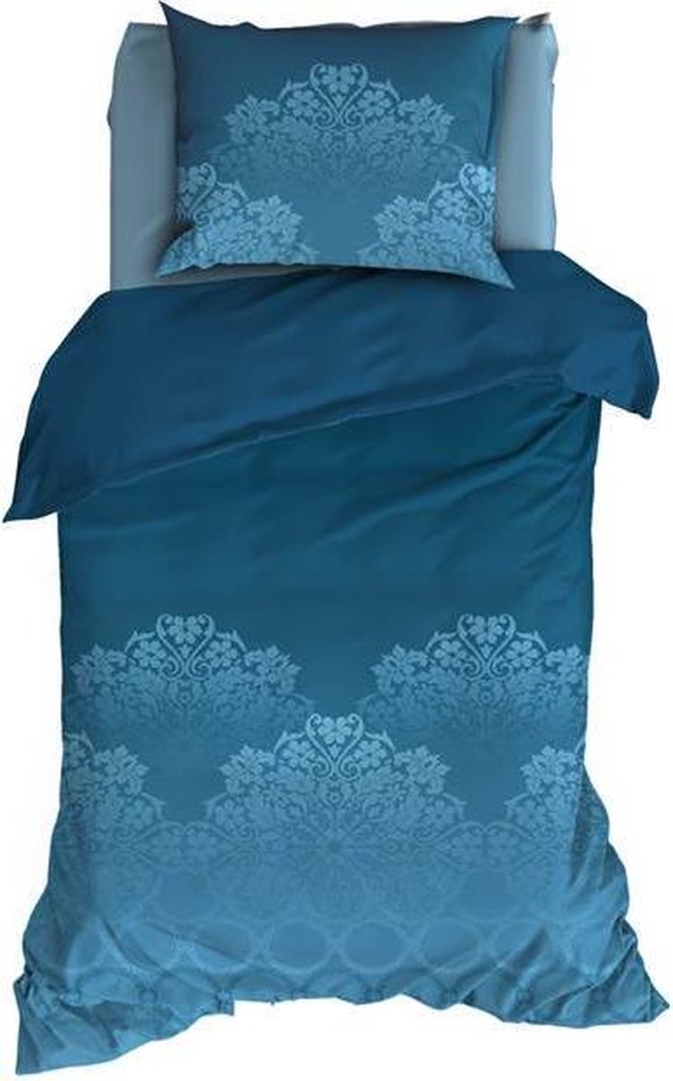 Satin D'or Baroque Dekbedovertrek - 1-persoons (140x200/220 Cm + 1 Sloop) - Katoen Satijn - Teal - Blauw