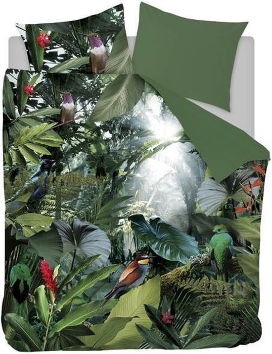 Snoozing Tropical Birds Flanel Dekbedovertrek - 2-persoons (200x200/220 Cm + 2 Slopen) - Flanel - - Groen