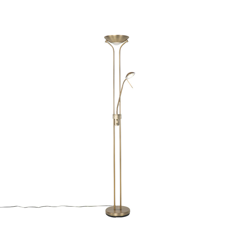 QAZQA Moderne vloerlamp brons met leeslamp incl. LED dim to warm - Diva