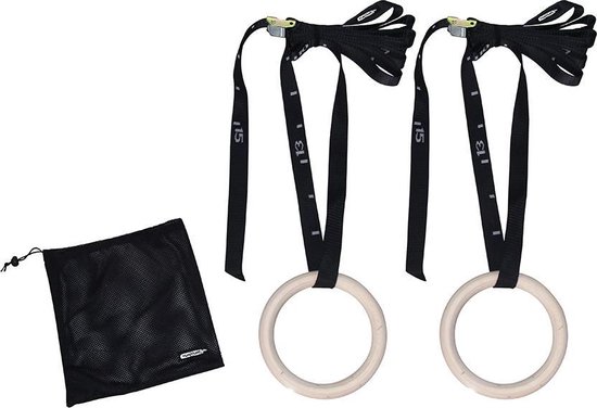 Tunturi Crossfit Ringen Gymnastic Rings 23 Cm Inclusief Riem Blank/zwart