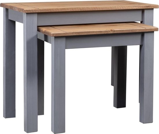 Vidaxl 2-delige Tafeltjesset Panama Range Massief Grenenhout - Gris