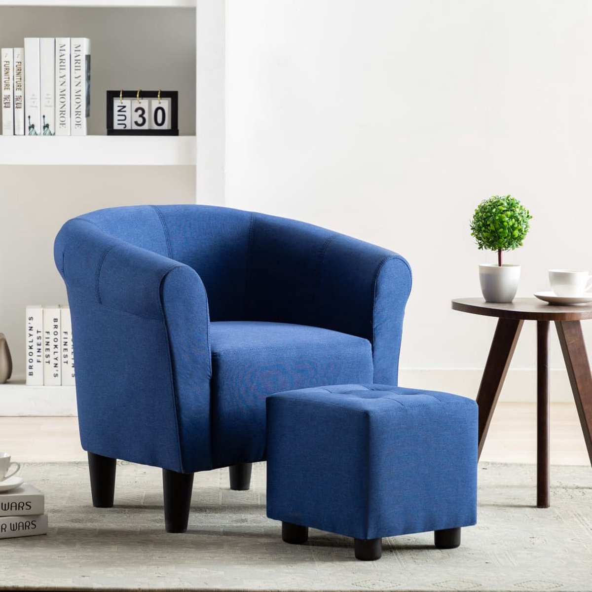 Vidaxl 2-delige Fauteuilset Met Hocker Stof - Blauw