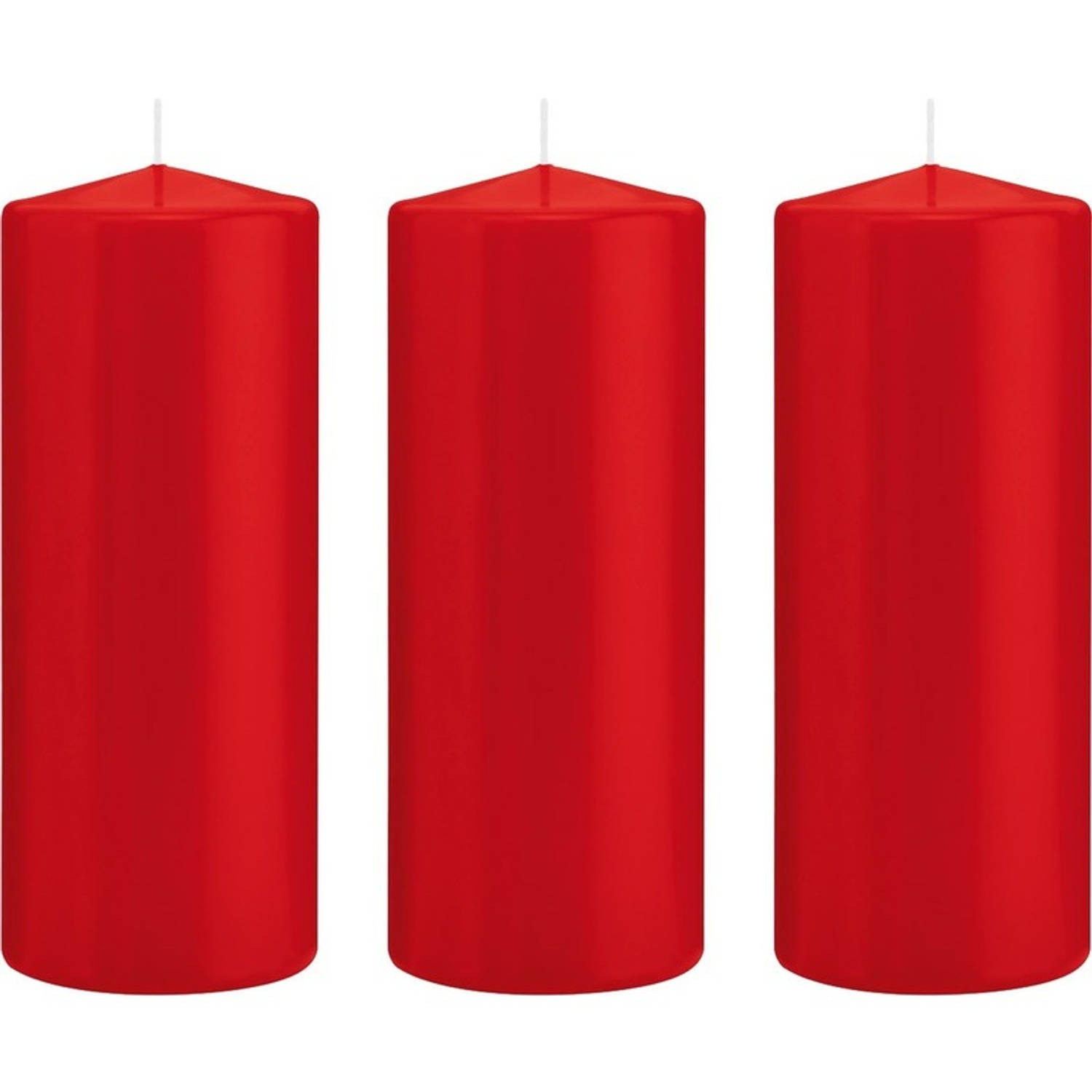 Trend Candles 3x Rode Cilinderkaarsen/stompkaarsen 8 X 20 Cm 119 Branduren - Geurloze Kaarsen - Woondecoraties - Rood