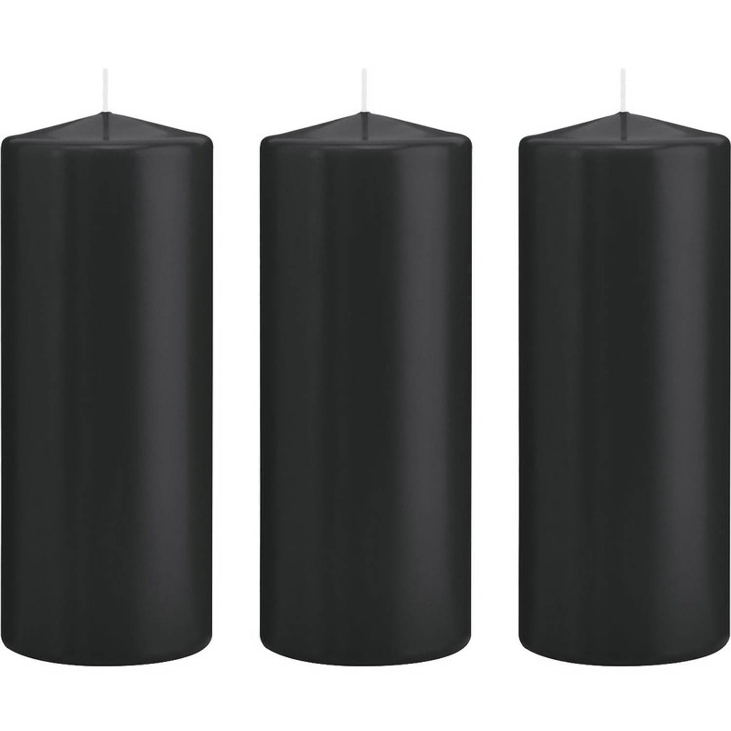 Trend Candles 3xe Cilinderkaarsen/stompkaarsen 8 X 20 Cm 119 Branduren - Geurloze Kaarsen - Woondecoraties - Zwart