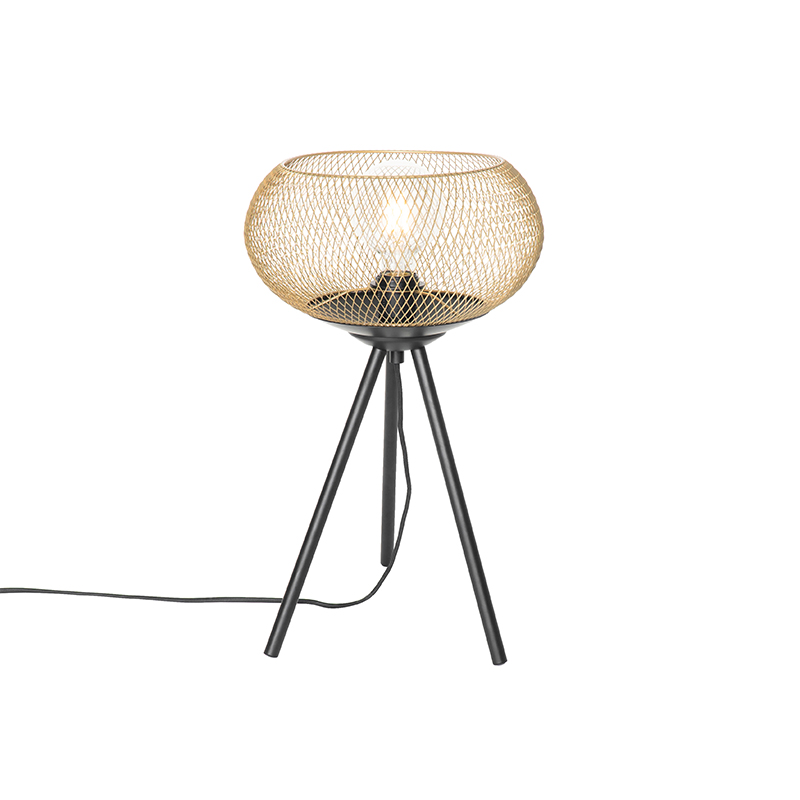 QAZQA Moderne tripod tafellamp met goud - Lucas - Zwart