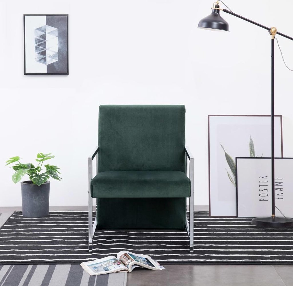 Vidaxl Fauteuil Met Chromen Poten Fluweel Donker - Groen