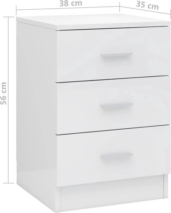 Vidaxl Nachtkastje 38x35x56 Cm Spaanplaat Hoogglans - Wit