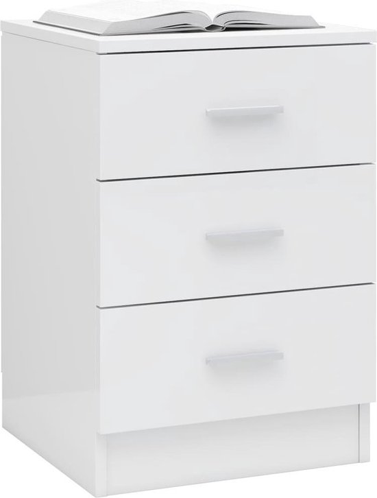 Vidaxl Nachtkastje 38x35x56 Cm Spaanplaat Hoogglans - Wit