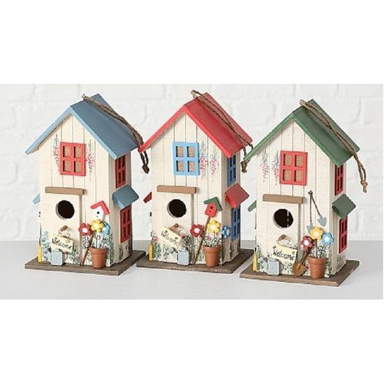 Houten Vogelhuisje/nestkastje/groen 26 Cm - Tuindecoratie Vogelhuisjes - Wit