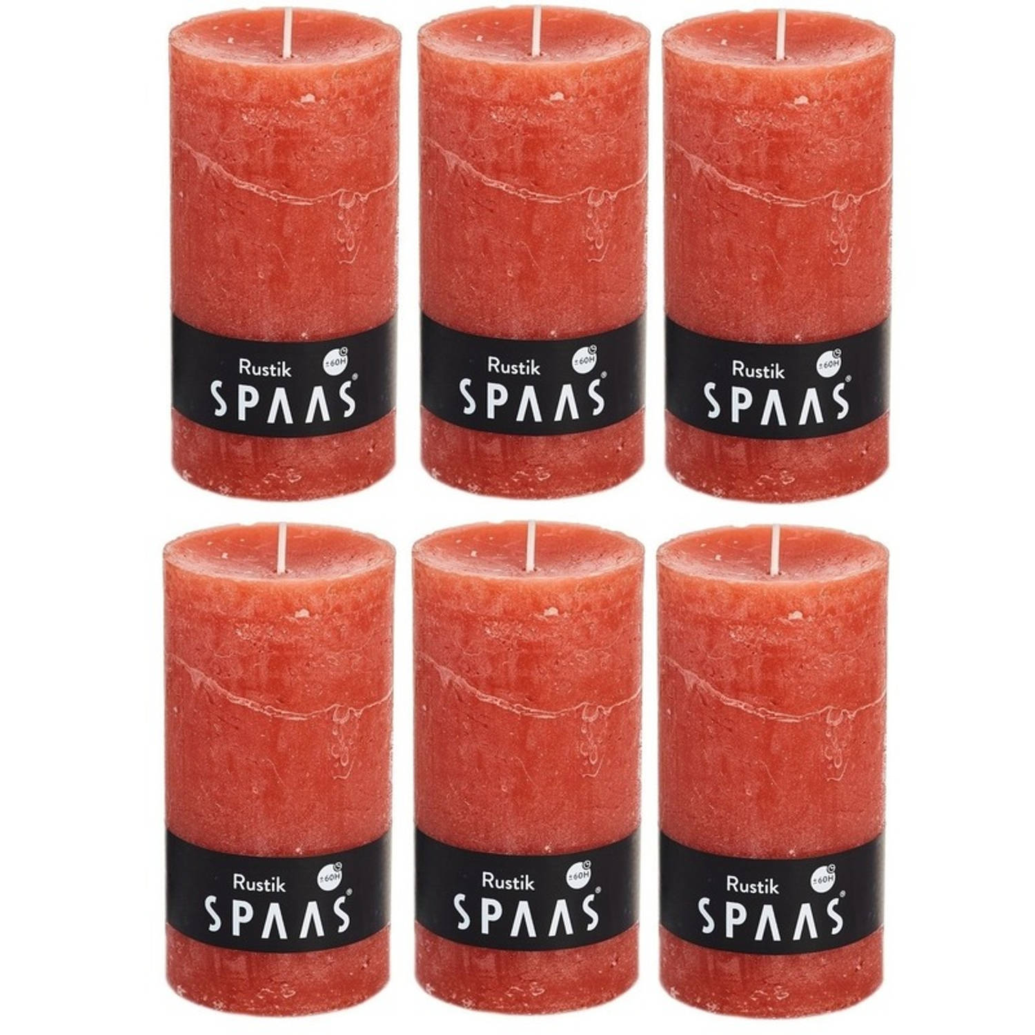 Spaas 6x Rustieke Cilinderkaarsen/stompkaarsen 7 X 13 Cm 60 Branduren - Geurloze Kaarsen - Woondecoraties - Oranje