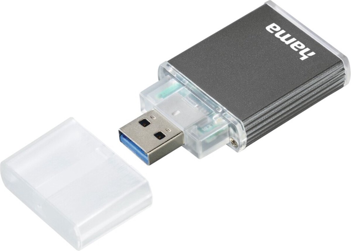 Hama USB-3.0-UHS-II-kaartlezer, SD, alu, antraciet