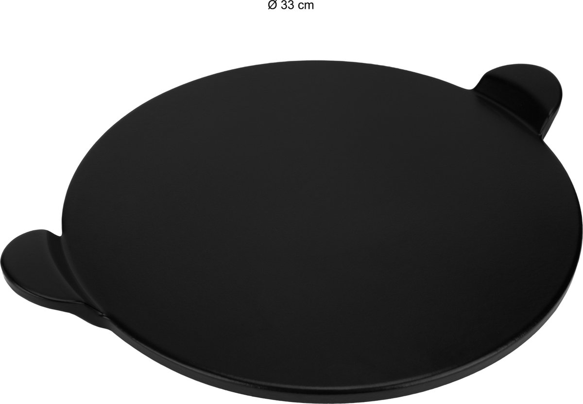 Krumble Pizzasteen Met Handvatten - Keramiek - 33 Cm - - Zwart
