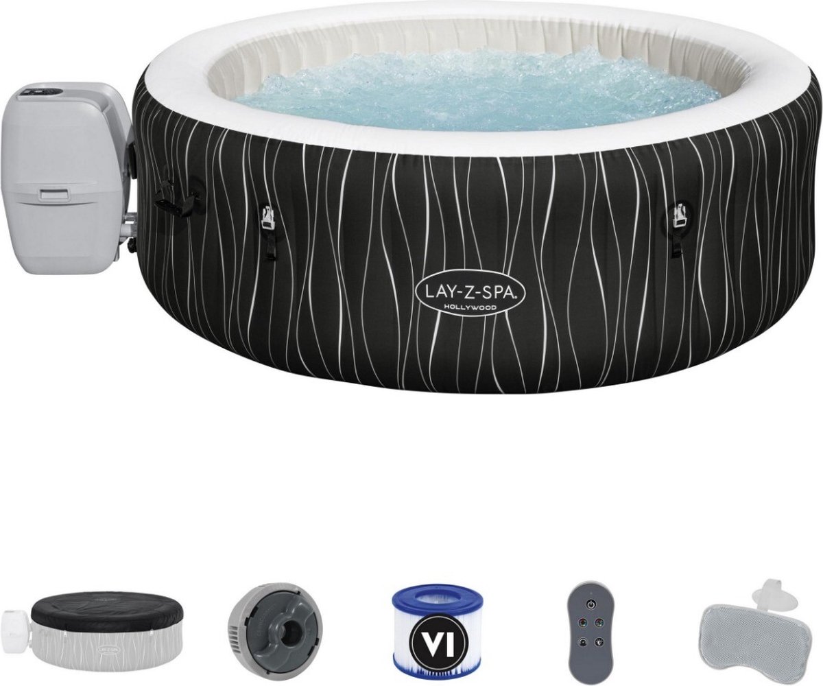 Bestway - Jacuzzi - Lay-z-spa - Hollywood - Opblaasbaar - Bubbelbad - Incl. Toebehoren - Ø196cm - Zwart