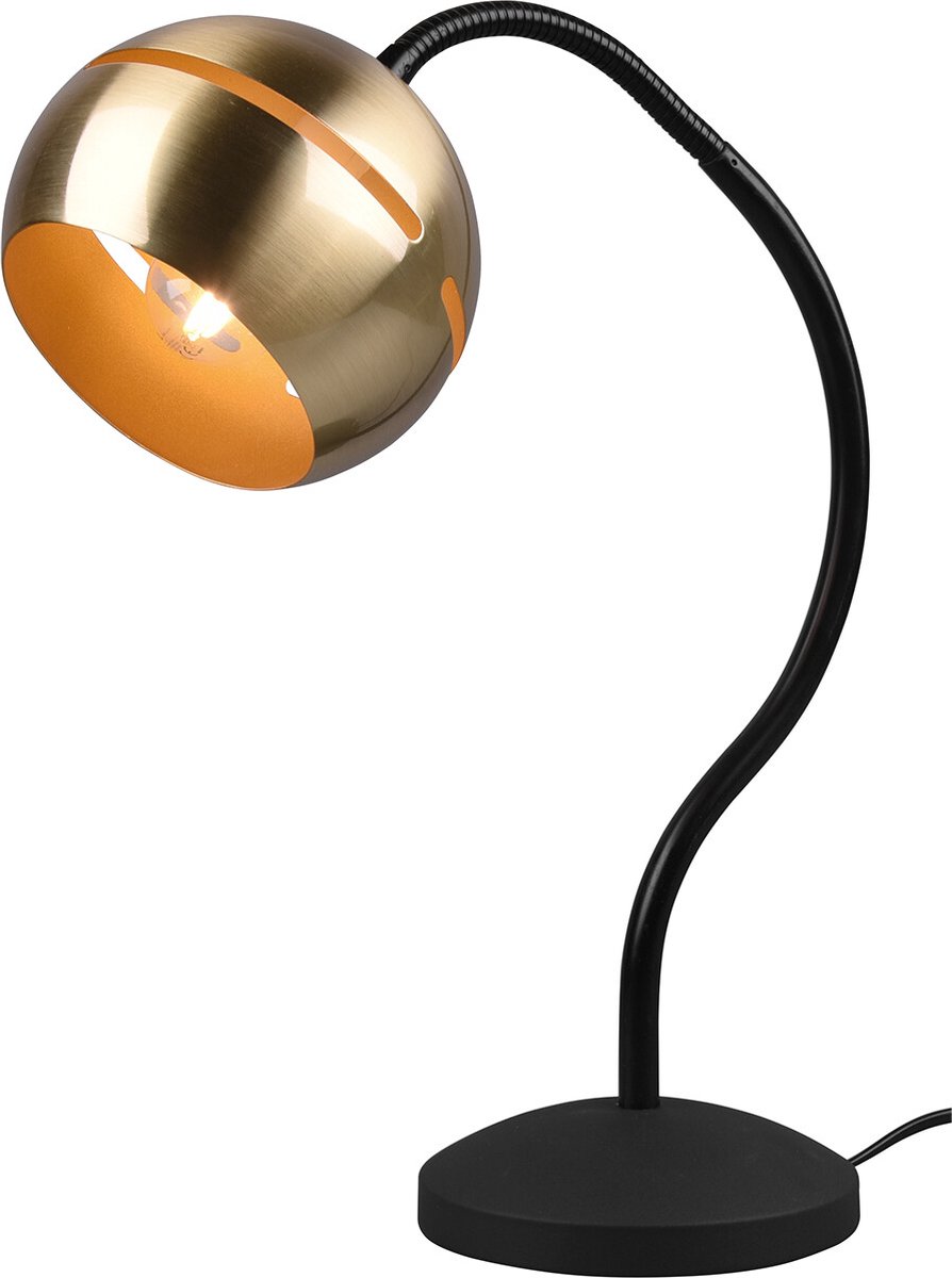 BES LED Led Tafellamp - Trion Flatina - E14 Fitting - Dimbaar - Flexibele Arm - Rond - Mat/goud - Aluminium - Zwart