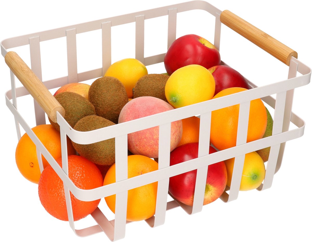 Set Van 2x Stuks Industriele Draadmand/opbergmand Metaal 32 X 25 X 17 Cm - Opbergmanden - Wit