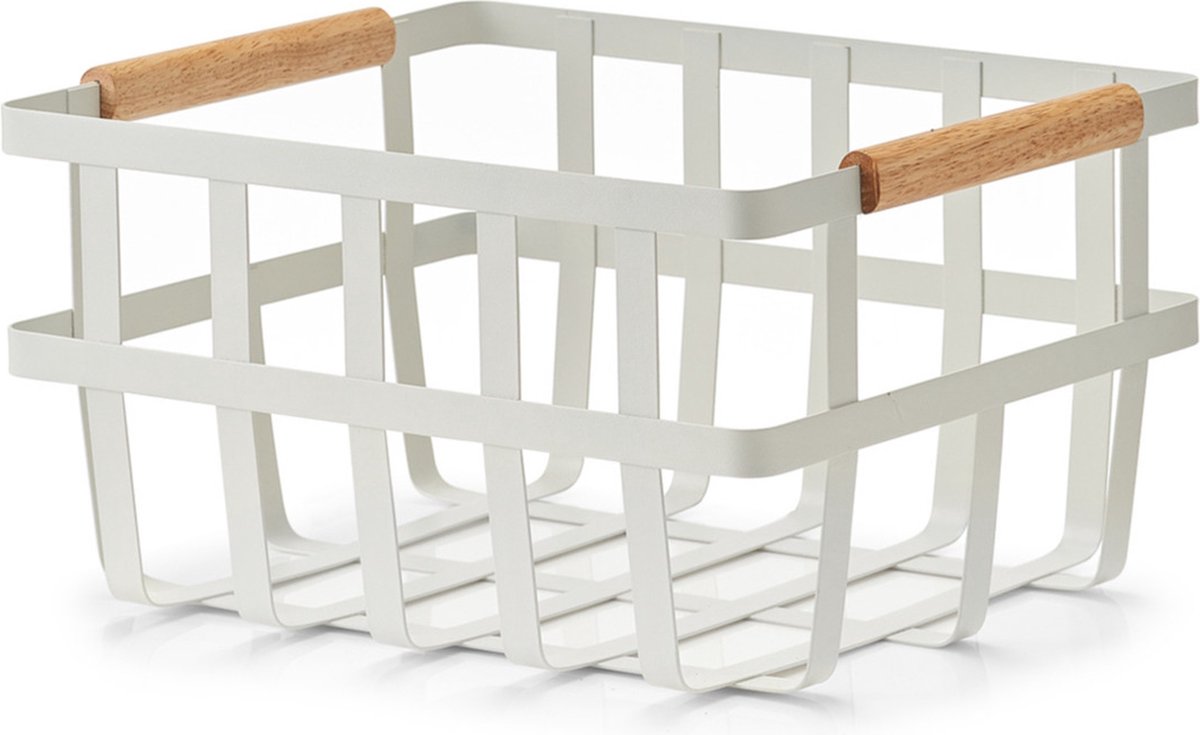 Set Van 2x Stuks Industriele Draadmand/opbergmand Metaal 32 X 25 X 17 Cm - Opbergmanden - Wit