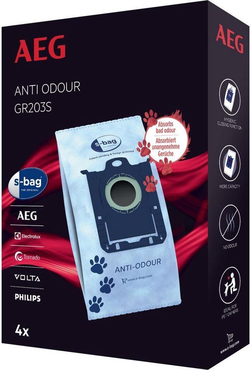 AEG Stofzuigerzakken S-bag Anti Odour 4 Stuks Gr203s