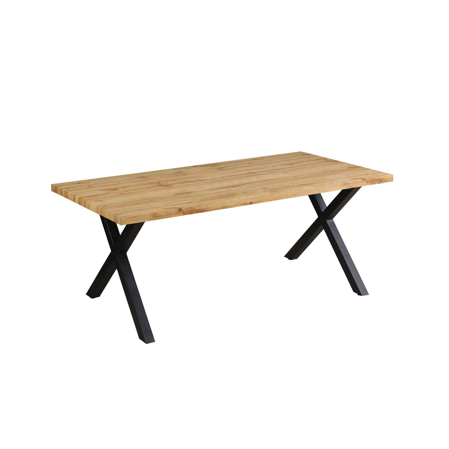 Urban Living - Eetkamertafel Rechthoekig X-onderstel Eiken Fineer 180x90x75cm - Eettafel