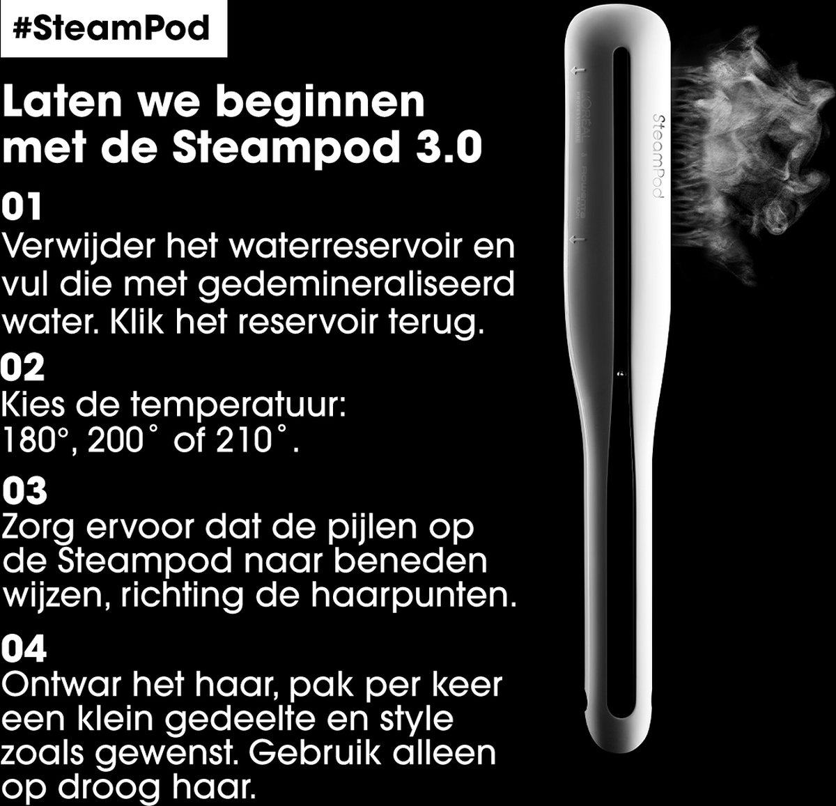 L'Oreal Paris L Oreal Steampod 3.0 - Stijltang Voor Stoom - Nieuwe Technologie - - Wit
