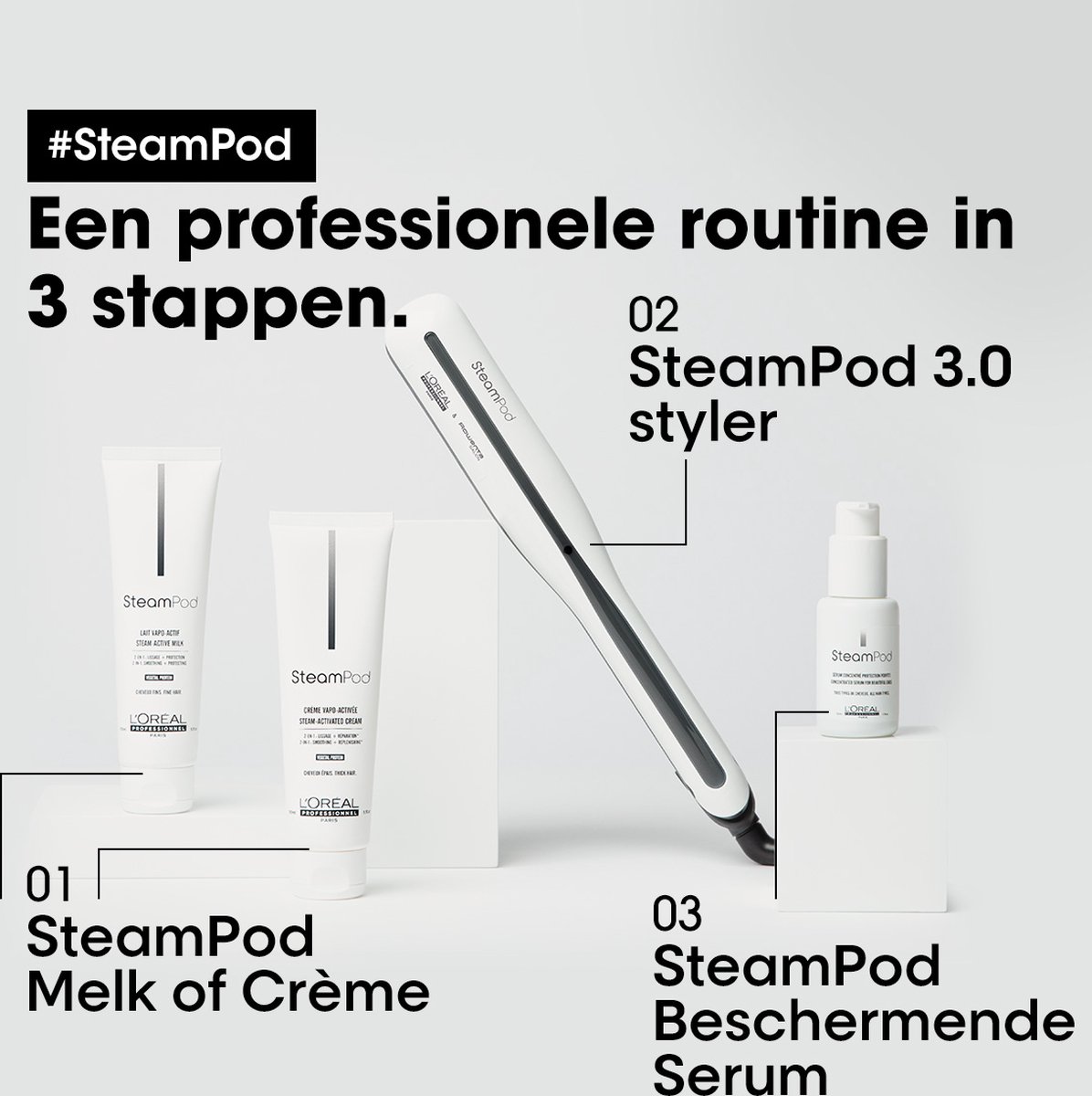 L'Oreal Paris L Oreal Steampod 3.0 - Stijltang Voor Stoom - Nieuwe Technologie - - Wit