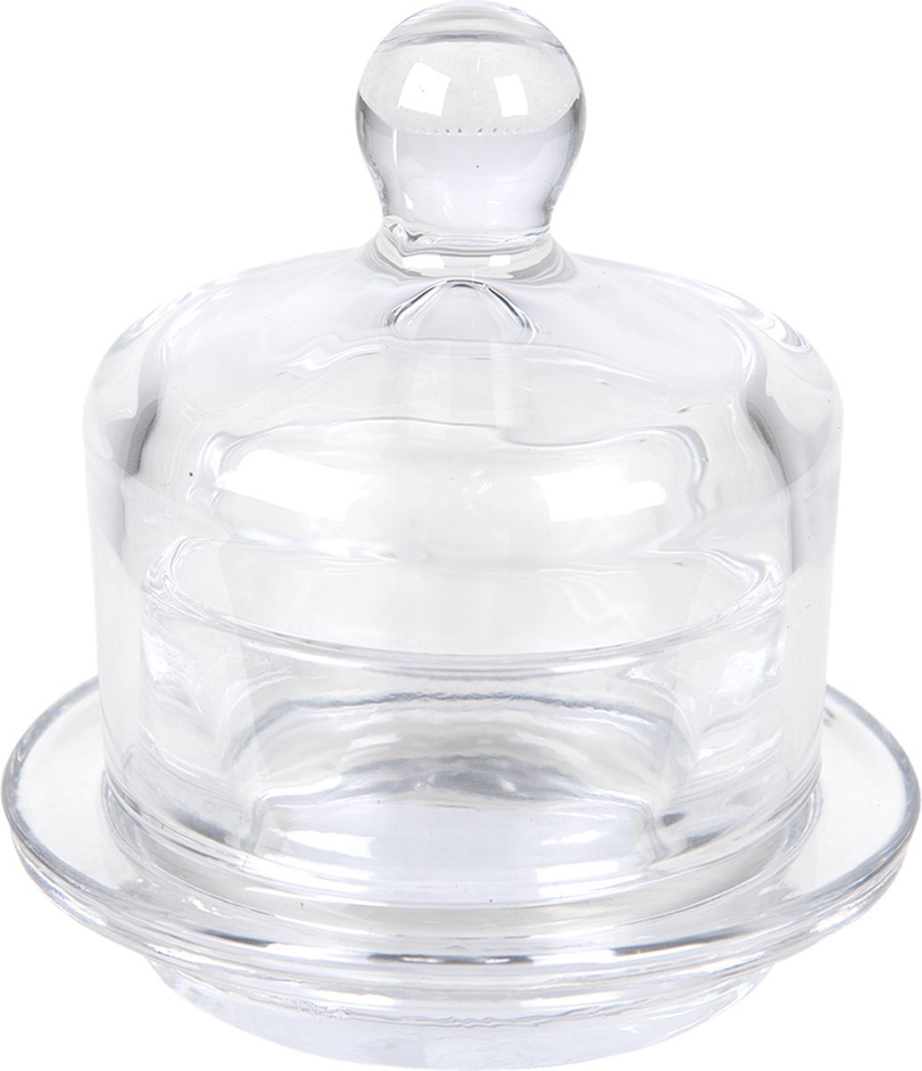 Clayre & Eef Bonbonniere Met Deksel Ø 9*10 Cm Transparant Glas Rond Bonbonschaaltje Bonbonniere Kristal Decoratie