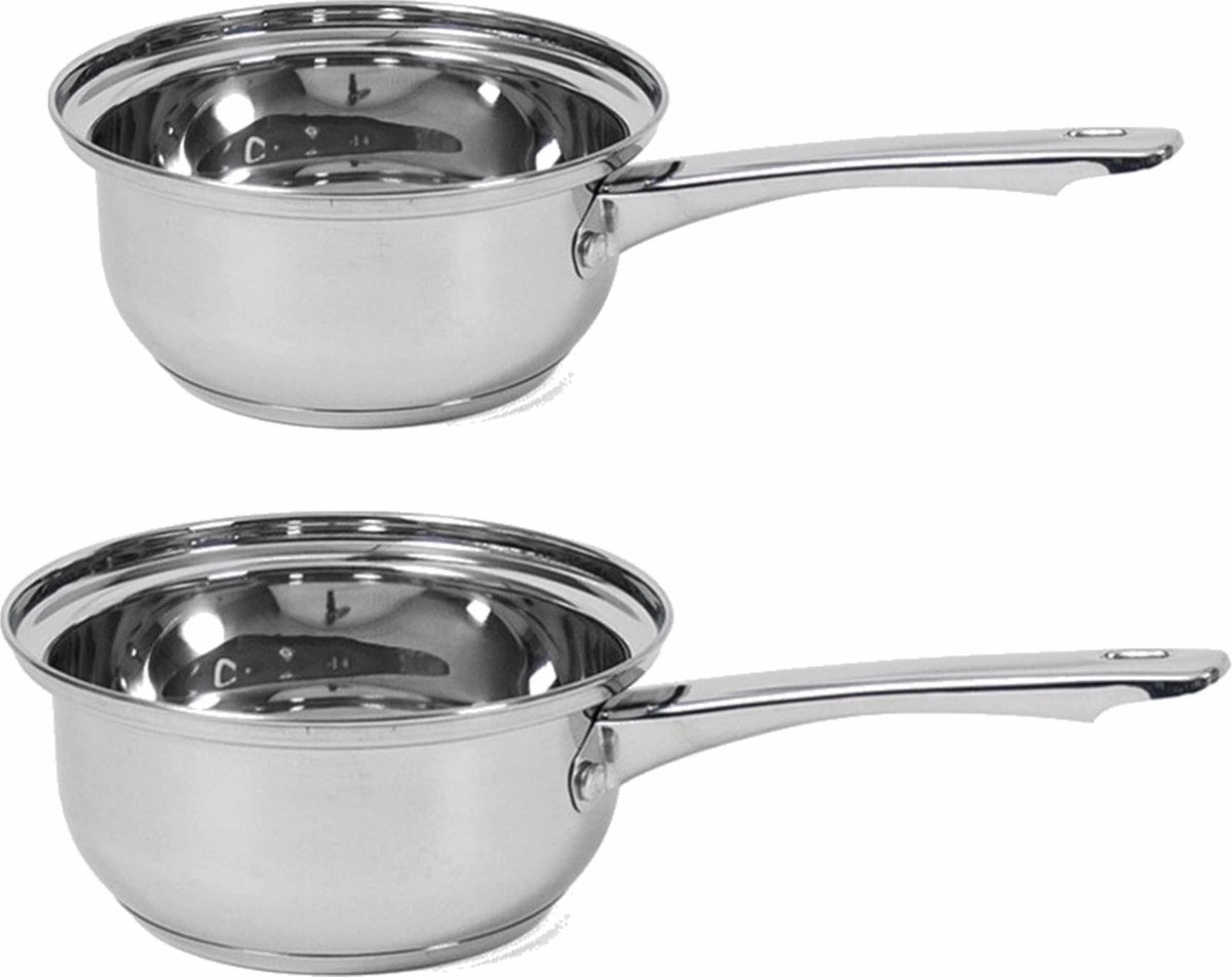 Set Van 2x Rvs Steelpannen/sauspannen London 16 En 14 Cm - Steelpannen - Silver