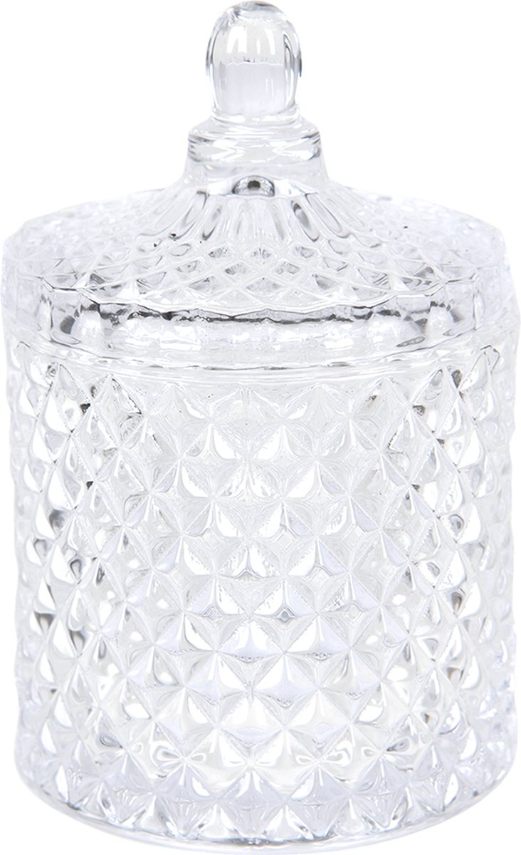 Clayre & Eef Bonbonniere Met Deksel Ø 8*13 Cm Transparant Glas Rond Bonbonschaaltje Bonbonniere Kristal Decoratie