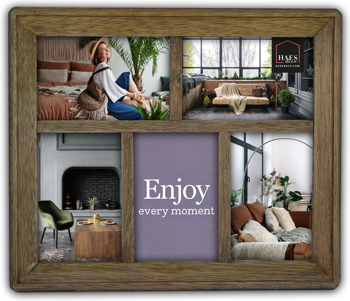 HAES deco - Houten Multi Fotolijst Malaga Voor 5 Foto&apos;s 10x15 Cm - Mp11415-1 - Bruin