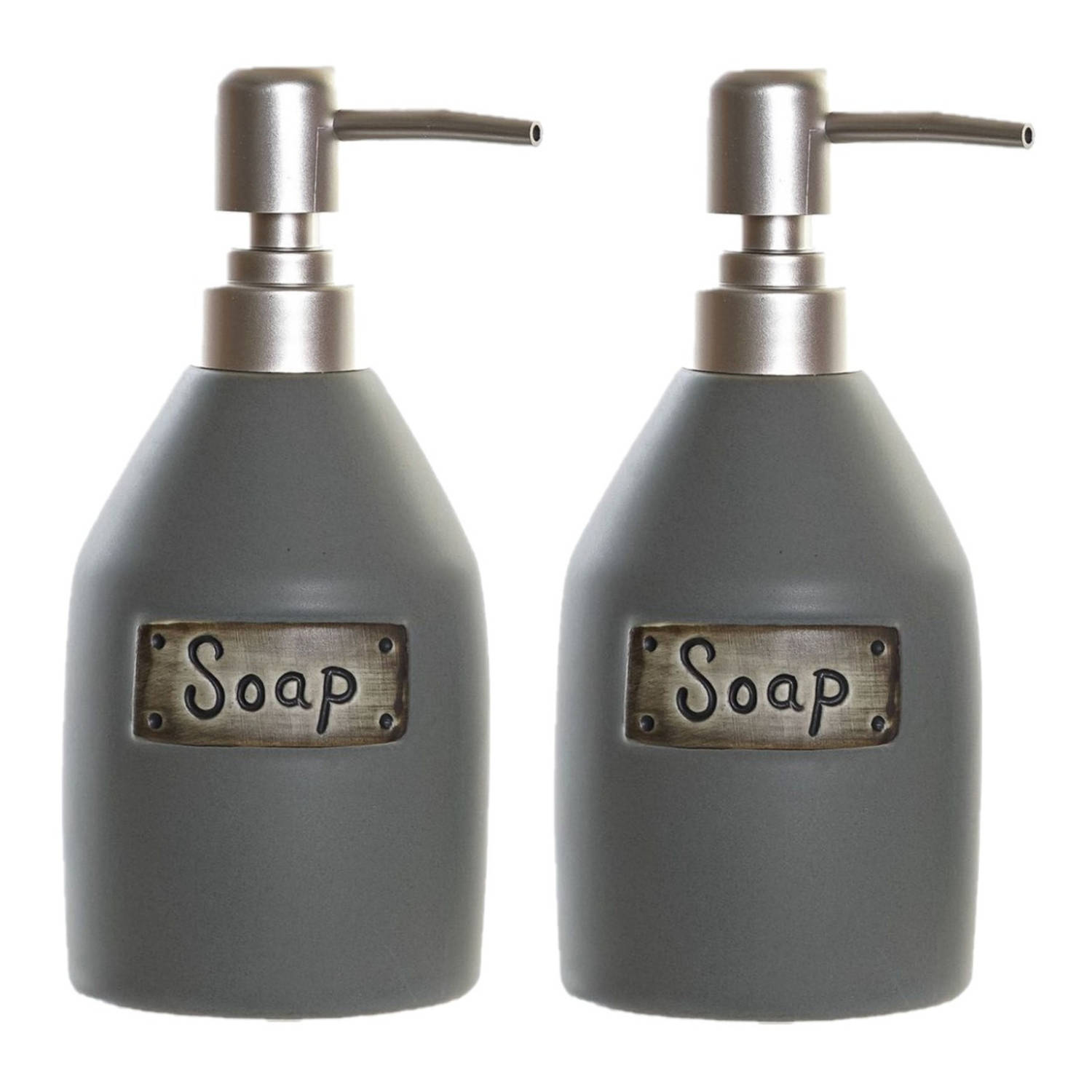 2x Stuks Zeeppompjes/zeepdispensers Polystone 350 Ml - Zeeppompjes - Grijs