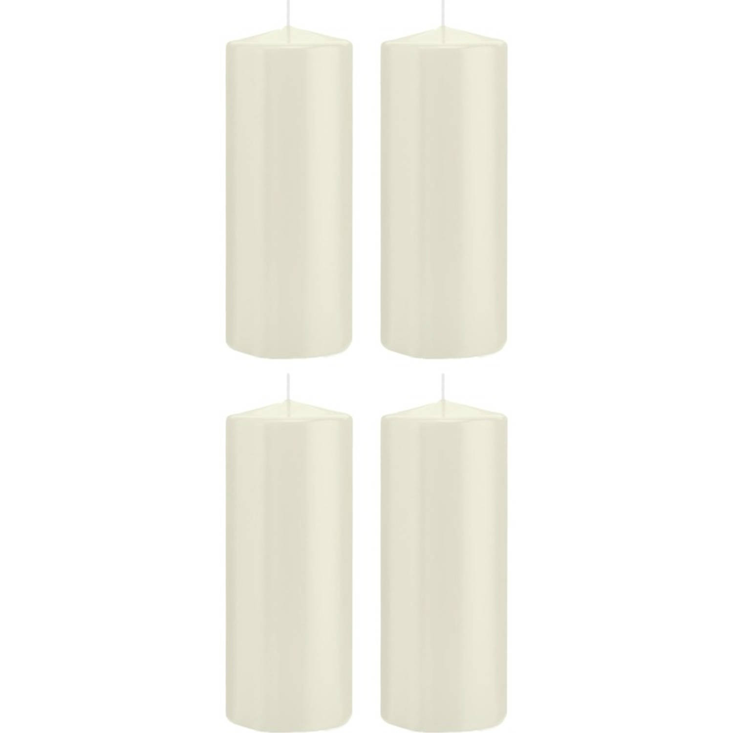 Trend Candles 4xte Cilinderkaarsen/stompkaarsen 8 X 20 Cm 119 Branduren - Geurloze Kaarsen - Woondecoraties - Wit