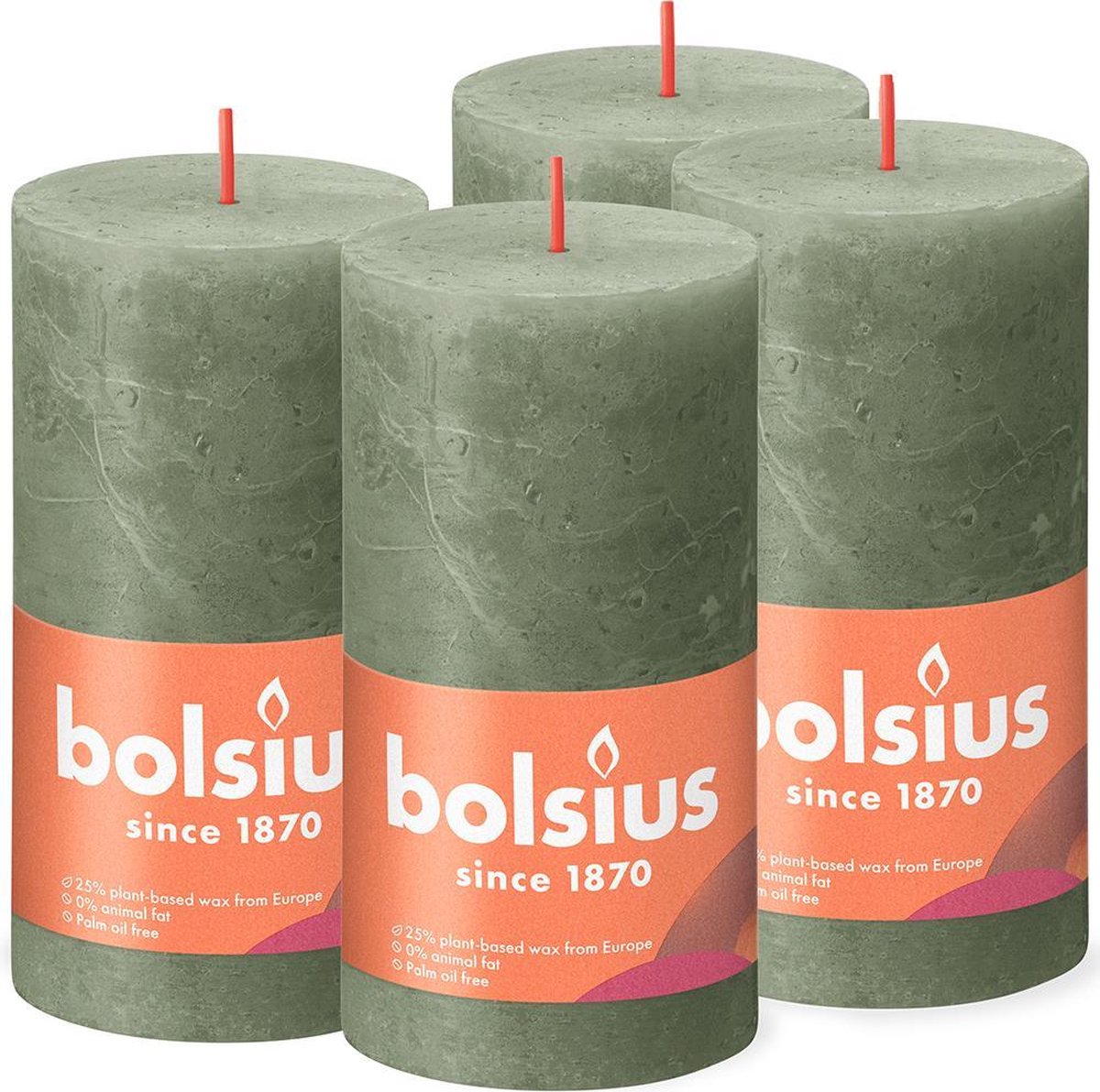 Bolsius Stompkaarsen Shine 6 St Rustiek 130x68 Mm Fris Olijfkleurig - Groen