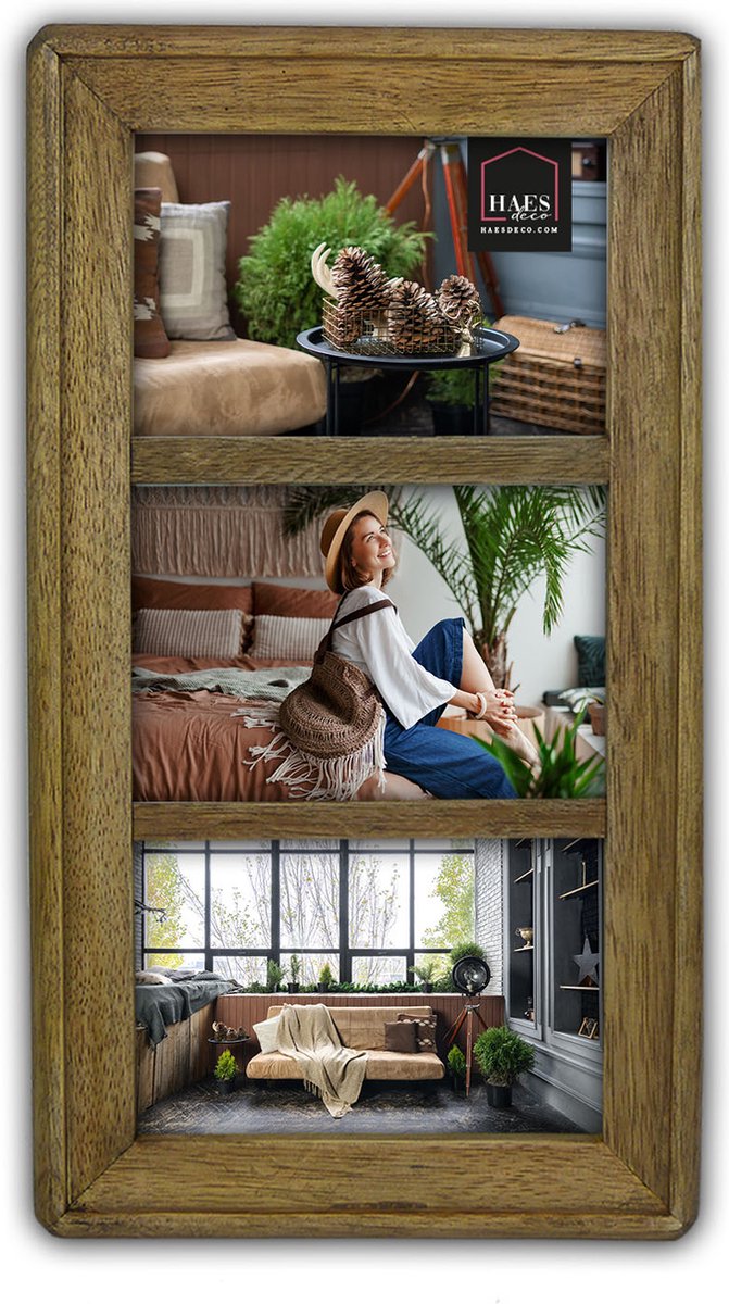 HAES deco - Houten Multi Fotolijst Malaga Voor 3 Foto&apos;s 10x15 Cm - Mp11415-2 - Bruin