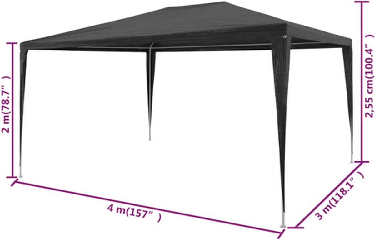 Vidaxl Partytent 3x4 M Pe Antraciet - Grijs
