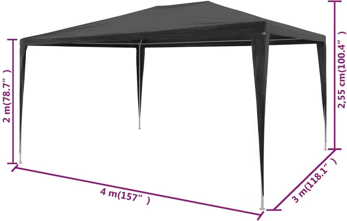 Vidaxl Partytent 3x4 M Pe Antraciet - Grijs