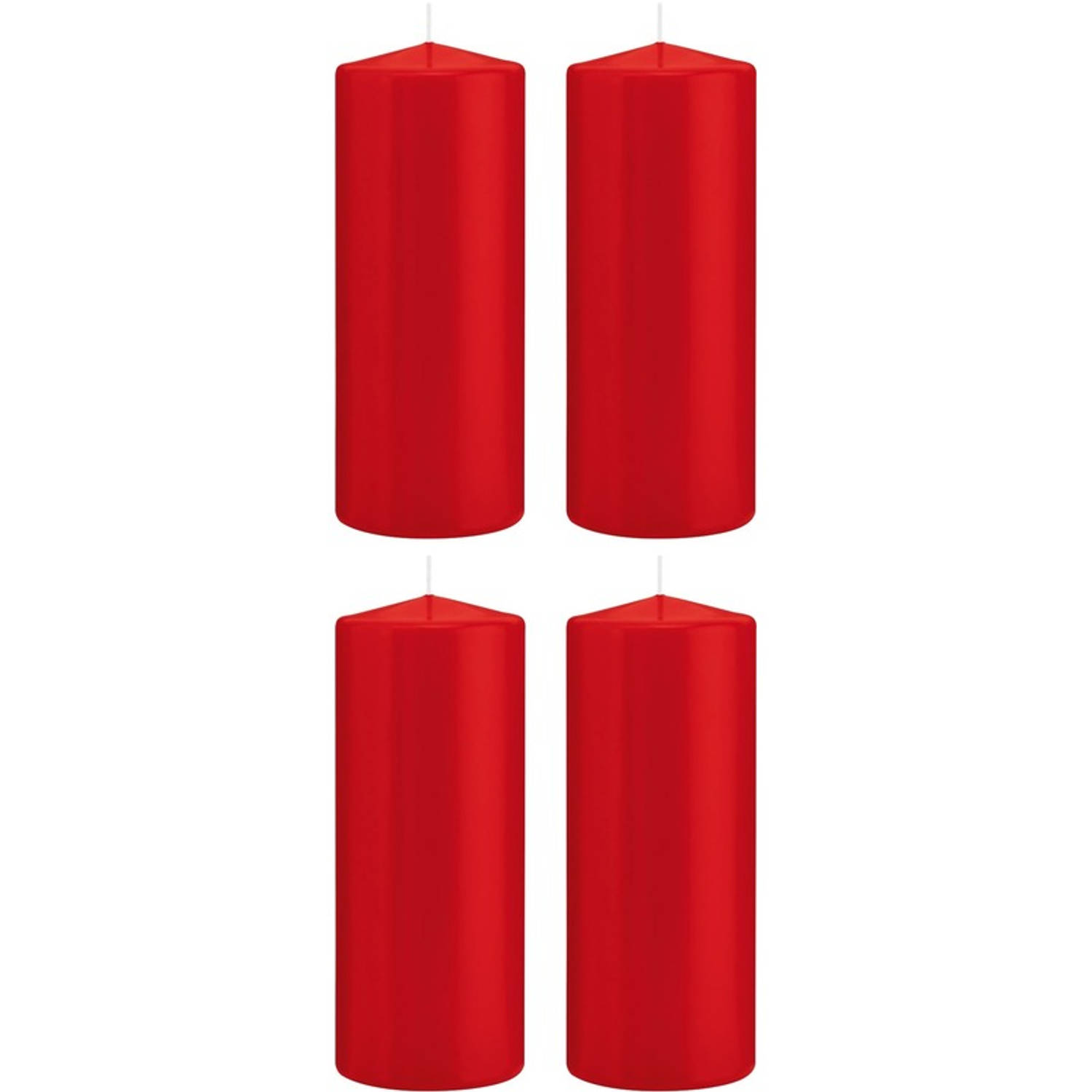 Trend Candles 4x Rode Cilinderkaarsen/stompkaarsen 8 X 20 Cm 119 Branduren - Geurloze Kaarsen - Woondecoraties - Rood