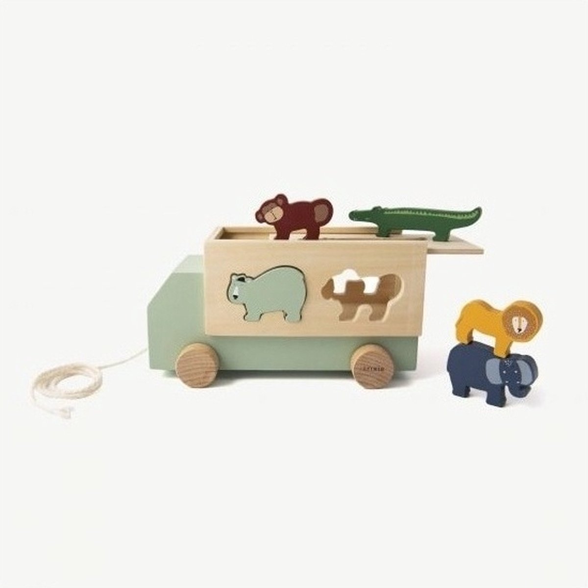 Trixie Trekfiguur Vrachtwagen 23 Cm Hout Naturel/ 6-delig - Groen